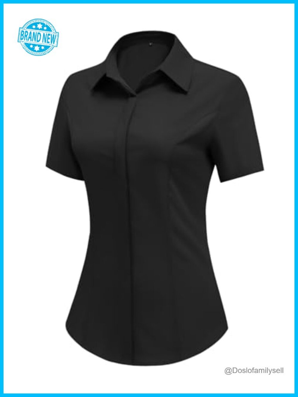 Women Short Sleeve Button Down Blouse Business Work Top